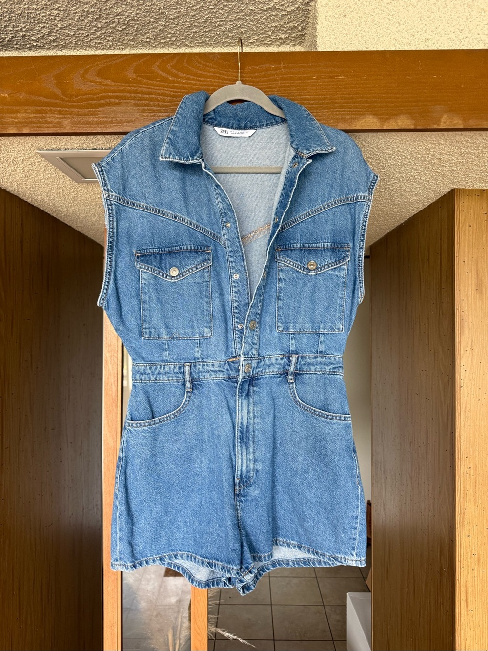 Zara Light Blue Denim Sleeveless Romper
